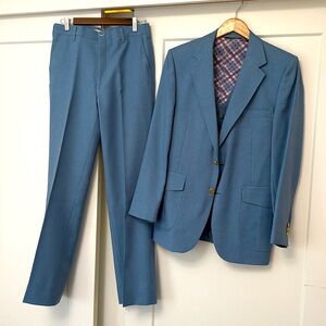 Vintage Johnny Carson Blue 3 piece Suit Jacket Set Slacks Vest size Vintage M